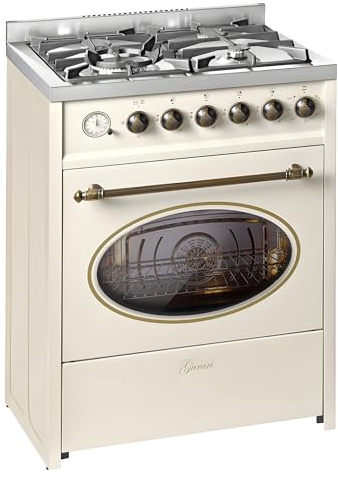 Gurari Centre de cuisson 60 cm avec four électrique E 614 Cr r, Creme, Centre de cuisson indépendant design rétro, 4 kW WOK, gaz naturel & propane (Fl.Gas)
