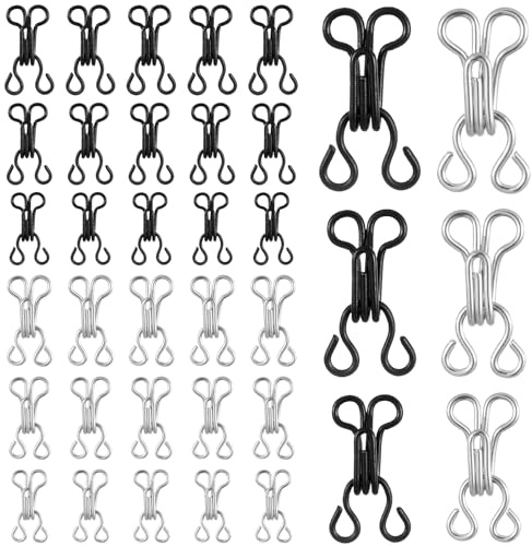60 Pairs Sewing Hooks and Eyes Closure 3 Sizes Metal Bra Snap Hook Replacement Snaps forfor Sewing Clothing Coat Trouser Closures DIY Project (Silver and Black)