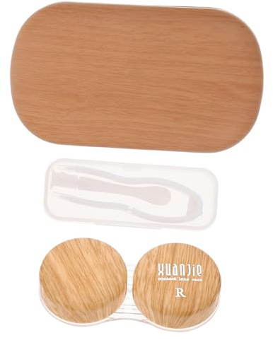 ZUNOXAZ Vintage Leather Contacts Case Set, Large Diameter Leakproof Dual Holder, Portable Contact Storage Box for Travel and Daily Eye Care, Light Brown