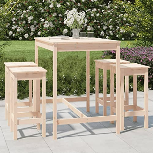 Qnhdfrt Gartenbar Set aus Massivholz Kiefer 121 x 82 5 x 110 cm mit 4 Barhockern ohne Lehne Robuste Outdoor Möbelgruppe für Terrasse Balkon und Garten