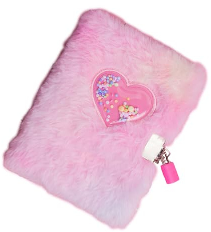 Plush Heart Journal - 4.13 Inches Secret Notebook, Soft Covered Writing Pad, Lockable Furry Diary With Key Charm | Kids Private For Home School Study, Cute Memory Book Travel And Room Decor, Creative