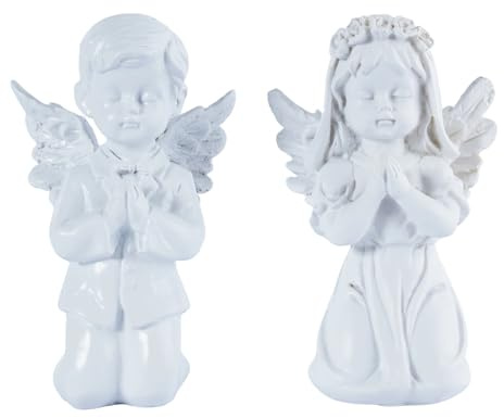 Brizoria Angel Figurines Baptism Gifts for Girl Religious Gifts for Women Set of 2 Boy and Girl Praying Statue First Communion Gifts White Resin Memorial Angel