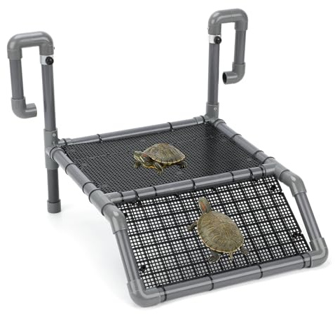 SKARUS Large Turtle Basking Platform for 55-150 Gallon Tanks, Tank-Mounted Aquarium Dock with Dual Hanging Arms (1.2 Rim Gap), Extensible Height & Non-Slip Ramp for Aquatic Reptiles