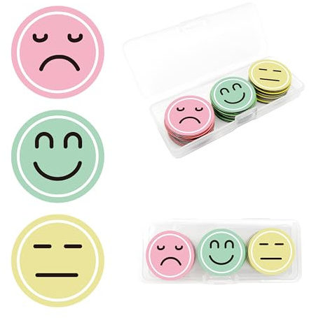 FloraVigo Smiley Magnete Belohnungstafel für Kinder, gute magnetische Anziehungskraft, 42 Stück, mit PP-Box, Stimmung, Tafel, Bürogeschenk, 2,5 cm (Pastell)