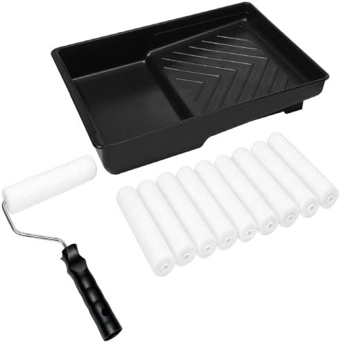 AiQInu 12 Pack Malerset, Inklusive 10 Malerrolle (15cm)+ 1 Farbwanne + 1 Rollrahmen, High Density Farbroller, Streichen Zubehör für Wände, Möbel & Glatte Oberflächen, Streifenfreiem Farbauftrag