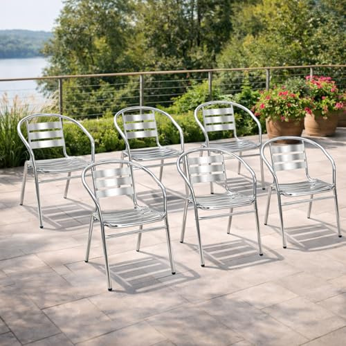 Mojawo 6 Stück stabile Aluminium Bistrostühle stapelbar Stapelstuhl Campingstuhl Gartenstuhl Küchenstuhl Alustuhl Balkonmöbel Gartensitzmöbel Silber