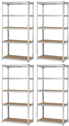 Brigros - Scaffale Metallo Garage 180x90x40cm Ad Alta Portata 875kg, 5 Ripiani Mdf, Scaffale Salvaspazio Ideale Per Garage, Officina, Cantina, Magazzino, Design Modulare (4)