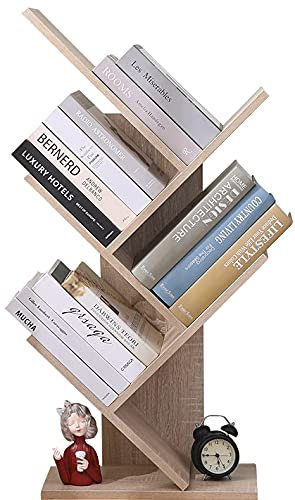 ETNIC ART Libreria ad Albero Moderna Rovere porta dvd a colonna Libri CD salvaspazio Legno portaoggetti scaffali Comodino 40x20x90 scaffale Design Ufficio Ingresso Soggiorno libreria piccola