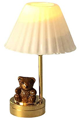 Melody Jane Puppenhaus Teddybär Kinderzimmer Tischleuchte Weiß Lampion Messing LED Batterie Beleuchtung