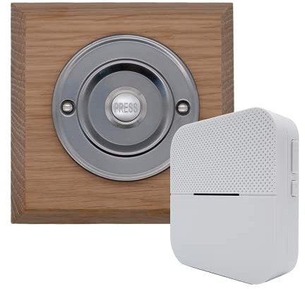 Modern Living Square Wireless Doorbell in Natural and Brushed Nickel - Nickel Press - Portable (Battery)-B6 White