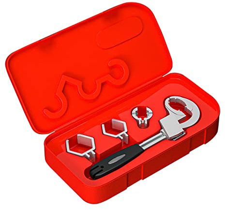 5Pcs Bathroom Wrench Multifunctional Adjustable Wide Opening Spanner with Replacement, Universal Adjustable Wrench Bathroom Wrench Faucet Wrench with Storage Box