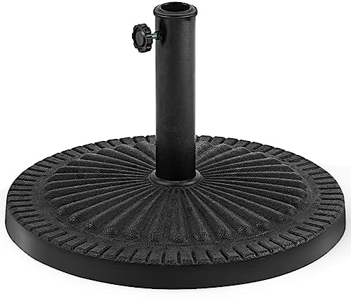 RELAX4LIFE Pied de Parasol Rond 14 KG en Résine, Base de Parasol avec Motif pour Mâts Ø 38/48 MM, Support de Jardin Stable et Résistant aux Intempéries, Design Élégant Noir