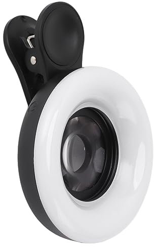 Telefon-Ringlicht mit Clip, Einstellbare Farbtemperatur, 15-faches Makroobjektiv, Einfache Installation, Kompakt und Tragbar für die Fotografie (Schwarz)