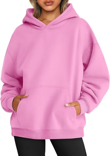 WINKEEY Mujeres de Manga Larga de Gran tamaño Pullover Color Sólido Y2K Sudadera con Capucha Otoño Invierno Sudadera con Bolsillo