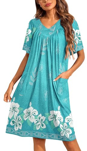Ekouaer Moo Moos for Wommen Floral Print House Dress with Pockets Nightgown Mumu Dresses Green L