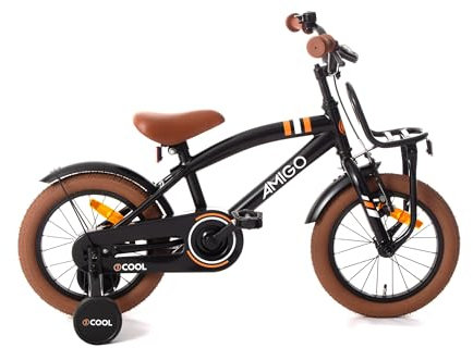 AMIGO 2Cool - Kinderfahrrad Jungen - 14 Zoll - Mit Rucktrittbremse und V-Brake und Stützräder - ab 3-5 Jahr - Schwarz