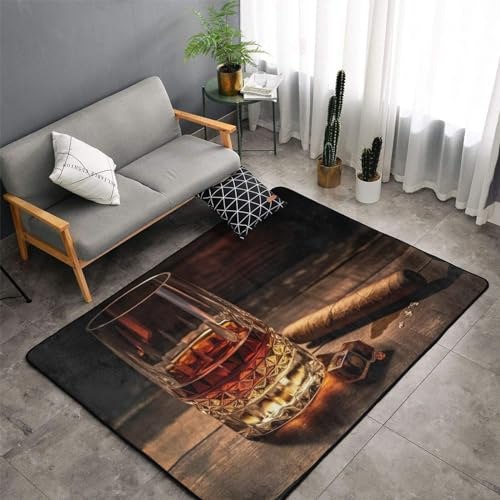 KIROJA Cigar & Whiskey Area Rugs,60x39 in Soft Short Pile Floor Mats Indoor Modern Carpets for Bedroom/Living Room/Office