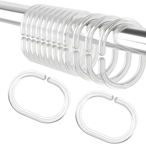 CPSYTE 24 pcs Anneau De Rideau Transparent, Anneau De Douche en Plastique, Anneau De Rideau De Douche en Forme De C, Anneau De Suspension De Rideau, Adapté À La Salle De Bain, 6 cm*4,5cm