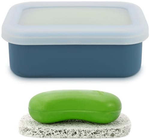 Travel Soap Case, Leak Proof Travel Soap Container, Silicone Soap Box with Drainage Layer, Shatterproof Soap Holder for Travel, Camping, Gym (Blue, Regular)