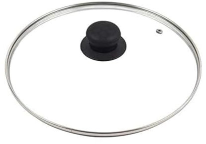 SDMAX Transparent Glass Lid Cover, Vented Frying Pan Saucepan Glass Lid Cover, Cookware Lids, Easy to Clean, Safe and Durable, Stainless Steel Rim, Heat Resistant, 34 cm