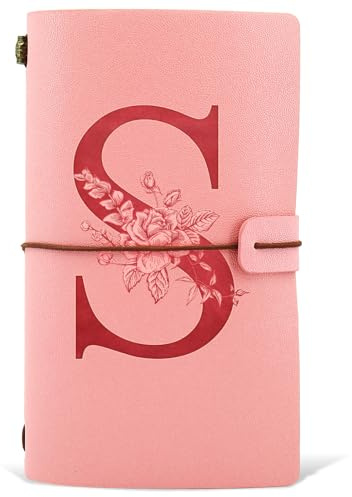 Cuaderno de Cuero PU inicial, Diario de Viaje, Diario Personal Cumpleaños Graduación Navidad Regalos para Hija Niña Estudiantes Hermana Mujeres Amigas Rosa (S)