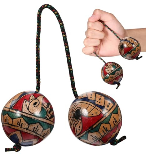 MILISTEN African Shaker Aslatua Instrumento Kashaka Aslatua Bola rítmica Pintada a Mano Africana Doble Coctelera Instrumentos de Golpe de Mano para Amantes Principiantes