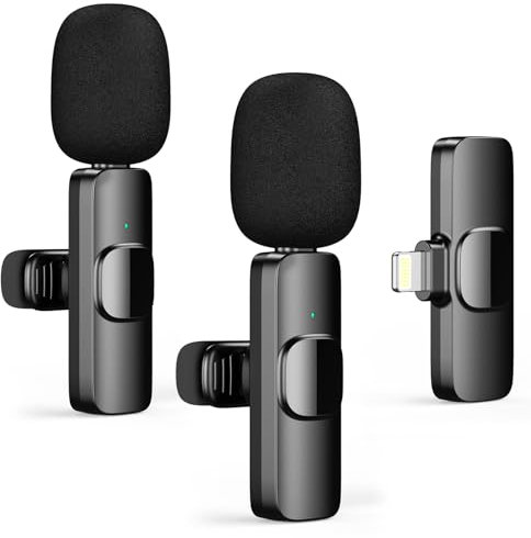 HZBWCO Micrófono de Solapa Inalámbrico para iPhone, 2,4 GHz Wireless Micro, Mini Micrófono Condensador Omnidireccional de Grabación de Vídeo para Entrevista Podcast Vlog Youtube Live Stream - 2 Mic