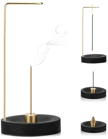 Porta Incenso per Bastoncini 2 in 1,Supporto per Bastoncini di Incenso in Legno per cenere,Portaincenso Bastoncino in legnofatto a mano,Adatto a casa, ufficio, meditazione e yoga (nero)
