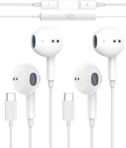 2PACK Auriculares USB C, Hi-Fi Estéreo Auriculares USB Tipo C In-Ear con Micrófono, Auriculares USB C para iPhone 15, Samsung Galaxy S24/S23 Ultra/S22/A53/54, Huawei P30/P40, OnePlus, Google Pixel