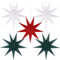 BestoFun Lot de 5 étoiles en papier de Noël vert foncé 30 cm Rouge 9 branches Étoiles pliantes en papier à suspendre Blanc Décoration de table de Noël, chambre de mariage
