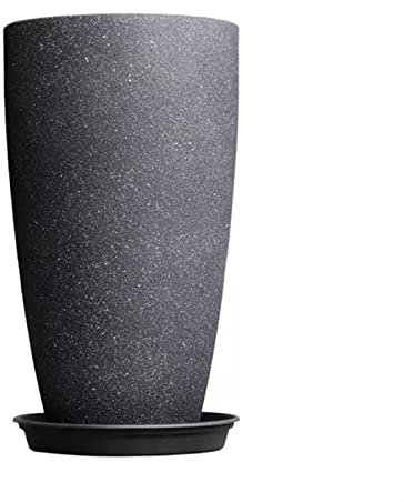 Macetas grandes para plantas de exterior, macetas altas con agujeros de drenaje y platillos para interiores y exteriores, macetas decorativas para puertas delanteras, cubiertas y patios (juego de 3)