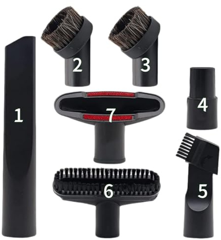 MEETOZ 7Pcs Vacuum Cleaner Accessories,PP Hair Combination Brush 2 in 1 Brush Long Flat Suction Sofa Suction Horse Hair Round Brush for 32mm and 35mm Diameter Vacuum Cleaners