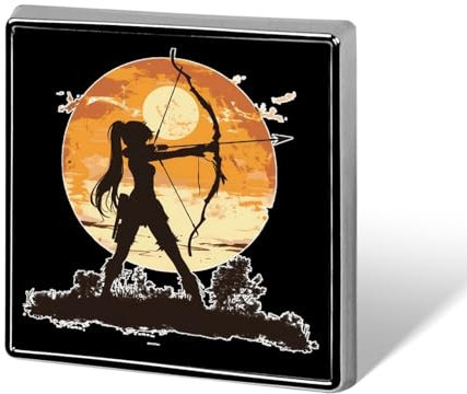 Bogenschießen-Mädchen, Bogenschütze, Bogen, Vintage, Sonnenuntergang, quadratisch, Metall, Anstecknadel, individuelle Brosche, Gedenknadeln für Frauen und Männer