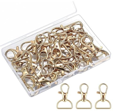 Lot de 28 mousquetons dorés - Mousquetons avec articulation pivotante - Anneau en D - Pour sacs, cordons - Chaînes pour chiots - Bricolage - Accessoires macramé