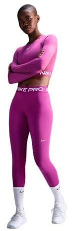 Nike Pro Leggings con vita media e inserto in rete per donna, fucsia/bianco, CZ9779-518, M