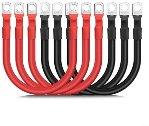 Aprilsunnyzone 6 cables de batería 4AWG, juego de cables inversores de batería marina de 12 pulgadas para automóvil, camión, motocicleta, solar, cable de carga de batería de coche rojo y negro