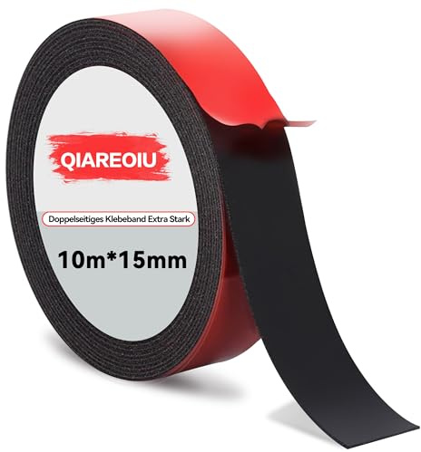 Qiareoiu Doppelseitiges Klebeband Extra Stark, 10m x 15mm Klebeband Doppelseitig Outdoor Wasserfest für Wand und Streifen, Auto, Bürodekor
