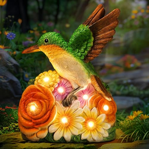 Linkax Christmas Birthday Gifts for Women Mum, Solar Hummingbird Garden Ornaments Outdoor Statue Light, Housewarming Thank You for Women Mum Grandma, Gardening Presents Patio Balcony Yard Decor