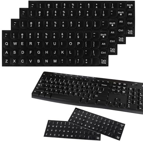 Keyboard Stickers, 4 Pcs Universal Keyboard Letters Replacement Sticker,Keyboard key stickers,English Matte Black Background and White Lettering Stickers,Laptop stickers