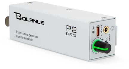 Bolanle P2 USB-C Portable in-Ear Monitor Amplifier, 5V DC/AAA Battery, XLR/TRS Input 3.5mm Output, 7-Color LED, Stereo/Mono Switch for Keyboardists, Drummers, Live Stage