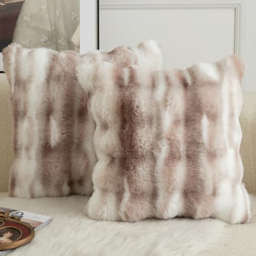Mandioo 2er Set Luxus Dekorativ dicken Woll Kissenbezug Super Soft Wave Blase Plüschwolle werfen Kissenbezüge Zierkissenbezüge Sofakissen Schlafzimmer Kissenhülle für Sofa 40x40cm Weiße Taupe