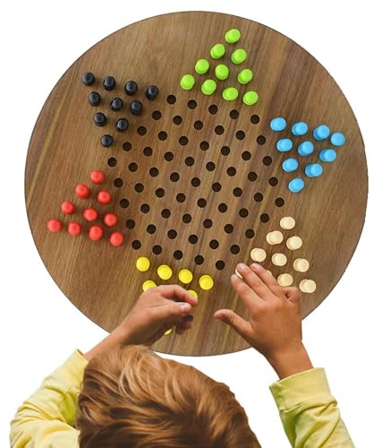 Wooden Checkers - Chinois Checkers Game Board | Ensemble De Jeux De Dames Avec Des Pièces D'échecs En Bois | Ensemble Woode Facile À Transporter Pour La Maison, Les Amis En Plein Air Jouant Et Accesso