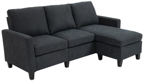 HOMCOM Ecksofa Couch, Wendbar Chaiselongue, 197 x 139 x 91 cm, Dunkelgrau | Couch, Sofa, L Form, Gepolsterte Eckcouch, für Wohnzimmer, Schlafzimmer