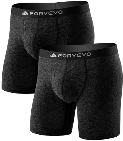 FORVEVO Men’s Merino Boxer Briefs, Long Leg, 2-Pack – Breathable Merino Wool Underwear for Men, Comfortable & Soft, Moisture-Wicking, Odor-Resistant with Elastic Waistband (DarkGray L)