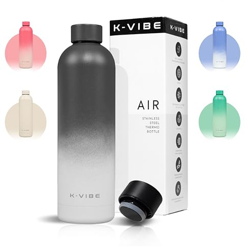 K-VIBE Isolierte Trinkflasche 750 ml – Edelstahl Thermosflasche doppelwandig & kohlensäuregeeignet – BPA-frei & auslaufsicher – hält 12h heiß / 24h kalt – Wasserflasche für Schule, Büro & Outdoor