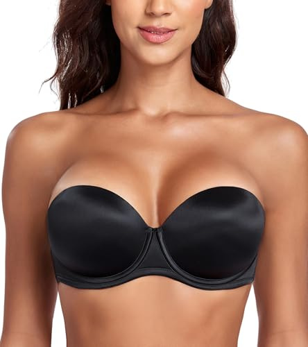 Lemorosy Soutien-Gorge Femme sans Bretelle Push Up à Armature Rembourré Multiposition Support (Noir,100B)