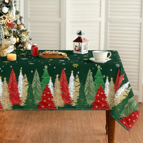 Artoid Mode Grün Schneeflocken Bäume Sterne Weihnachten Tischdecke 140x110 cm, Winter Fleckschutz Tischwäsche Küche Dekoration Party Dekor