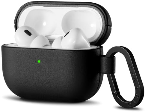 ORNARTO für AirPods Pro 2/1 Hülle Leder mit Karabiner, Lederhülle für AirPods Pro Gen. 2 und 1, LED sichtbar, kompatibel mit Version 2019/2022/2023 - Schwarz