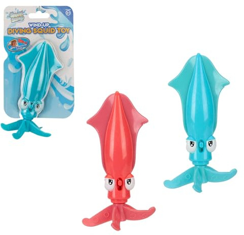 VFM e-Store - Squid Diving Propeller Toy Wind Up Action Outdoor Summer Activity Bath Classic Family Games, Kids and Adults - 21.5cm X 12cm Blue Or Pink Surprise Bag X 1