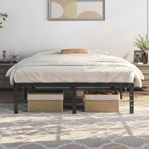 Yaheetech Bastidor de Cama Metálico Listones de Acero Espacio de Almacenamiento Bajo la Cama Fácil Montaje Cama Matrimonial 160 x 200 x 41.5 cm Negro